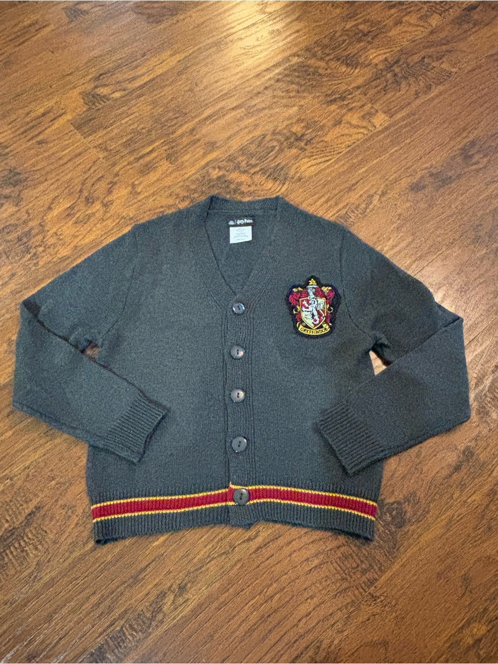 Harry Potter Cardigan Kids S Gray Knit Hogwarts Gryffindor Patch Sweater